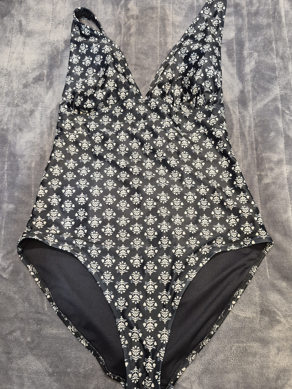 Old Navy Black One-Piece Swimsuit with White Floral Print